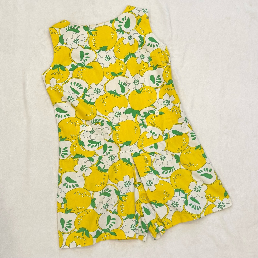 Vintage Playsuit Cotton Yellow Apple Fruit Print MCM 60s Mini Dress Romper L - Picture 4 of 9